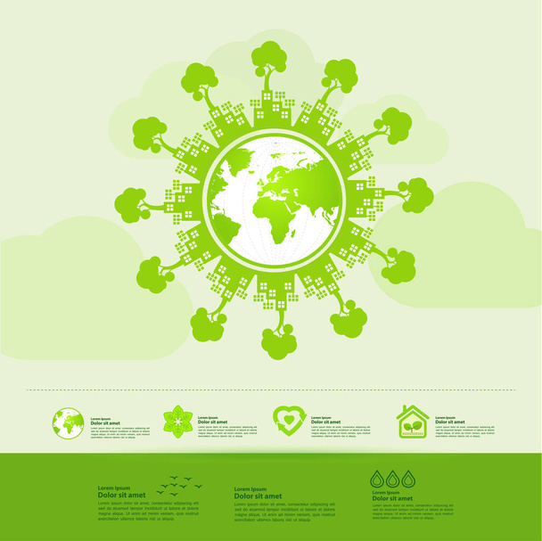 Red de wereld samen groene ecologie vector illustratie. - Vector, afbeelding