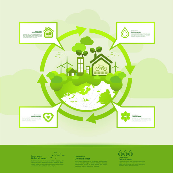 Red de wereld samen groene ecologie vector illustratie. - Vector, afbeelding