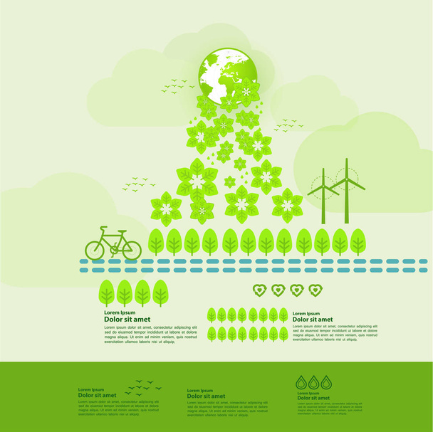 Save the world together green ecology vector illustration. - Vektör, Görsel