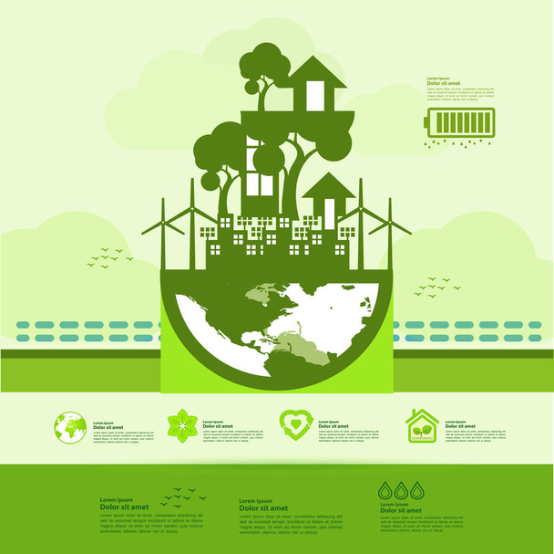 Σώστε τον κόσμο μαζί πράσινο οικολογία διανυσματική απεικόνιση. - Διάνυσμα, εικόνα