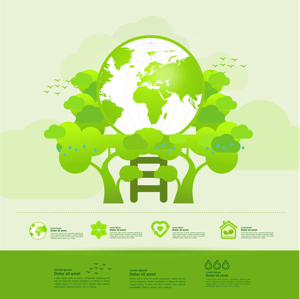 Salvar o mundo juntos ecologia verde ilustração vetorial. - Vetor, Imagem