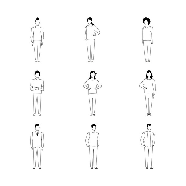 avatar donne set di icone in piedi, design piatto
 - Vettoriali, immagini