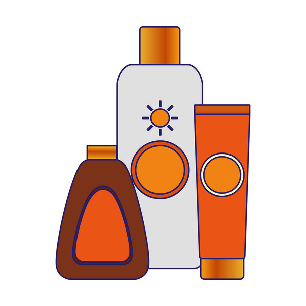 sun bronzers and sunscreens bottles - Vector, Image