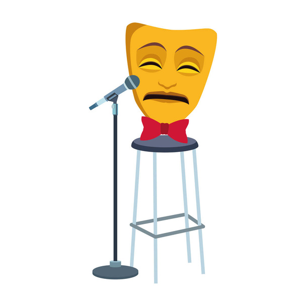 tragédia máscara de comédia com ícone de microfone stand
 - Vetor, Imagem