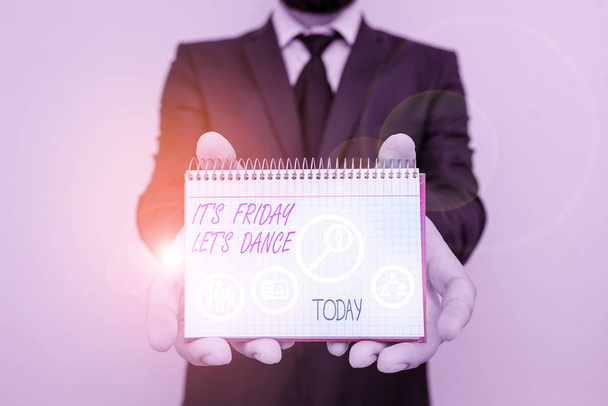 Manuscrito texto escrito É sexta-feira Let s is Dance. Foto conceitual Comemorar começando o fim de semana Go party Disco Music
 - Foto, Imagem
