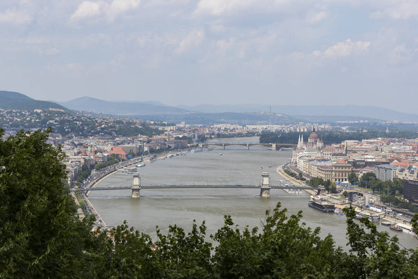 BUDAPEST, HUNGARY. 23 JUNE, 2017: Panorama of Budapest on the banks of the Danube River  - Фото, изображение