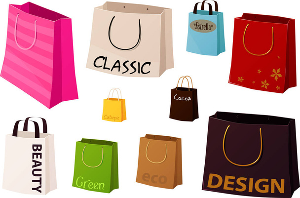 Vektorové ilustrace různých nákupních tašek izolovaných na bílém pozadí - Vektor, obrázek