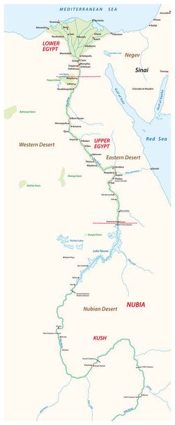 Alte Ägyptenkarte mit wichtigen Sehenswürdigkeiten am Nil - Vektor, Bild