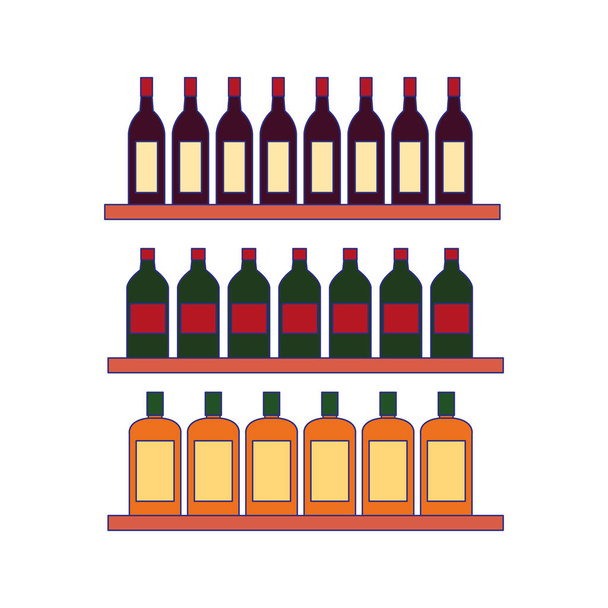 prateleiras com ícone de garrafas, design plano
 - Vetor, Imagem