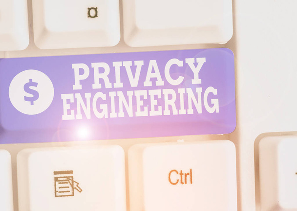 Nota escrita que muestra Ingeniería de Privacidad. Concepto de negocio para sistemas de ingeniería proporcionan niveles aceptables de privacidad
 - Foto, Imagen