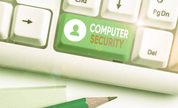 Handschrift Text Computer-Sicherheit. konzeptioneller Schutz von Computersystemen vor Diebstahl oder Beschädigung - Foto, Bild