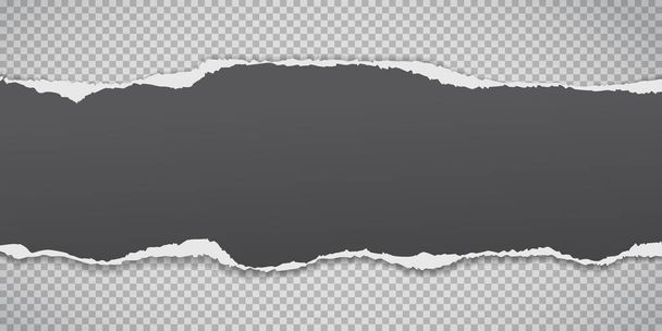 Piece of torn black paper strip with soft shadow is on grey squared background. Vector illustration - Vector, Image