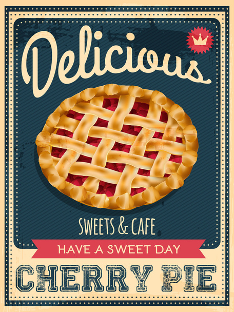 Vector vintage styled cherry pie poster - Vector, Image