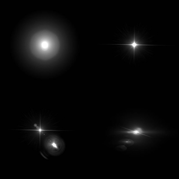 4 Objektiv světlice ilustrace izolované na černém pozadí - Fotografie, Obrázek