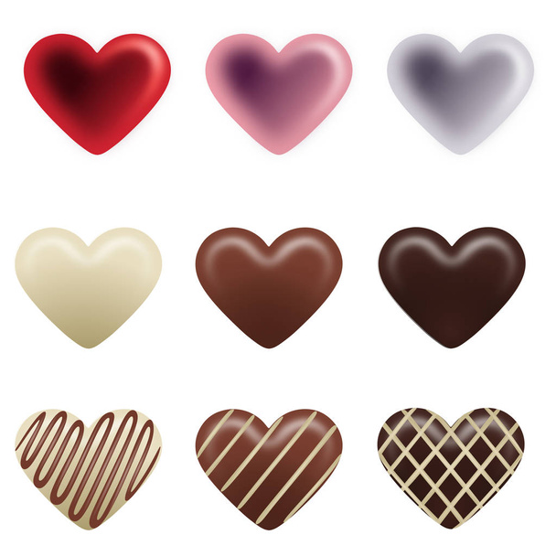 set heart shaped chocolates for valentine's day  - Vektor, Bild