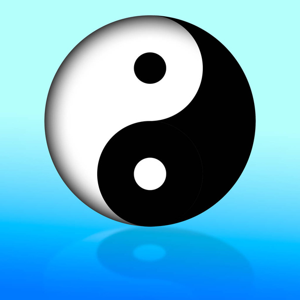 yin yang on a blue background. Chinese philosophy - Photo, Image