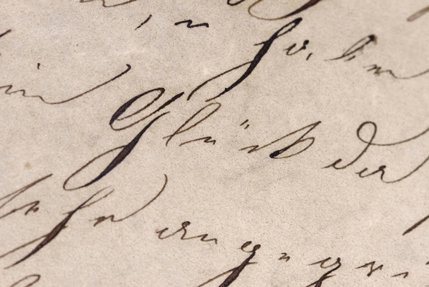 Historic Handwriting Style Closeup, Εστίαση στη γερμανική λέξη "Glck" (Ευτυχία) - Φωτογραφία, εικόνα