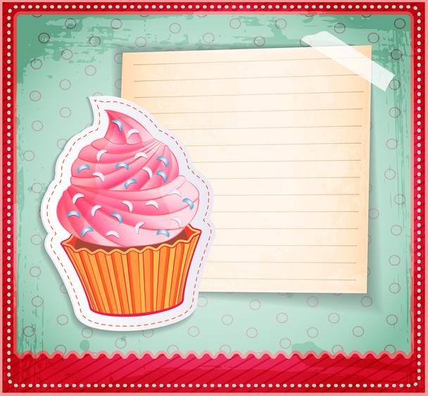 Vector vintage cupcake sticker with a place for text on old paper - Vector, Image