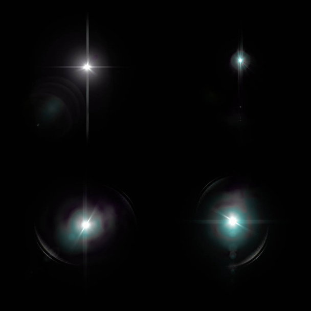 4 Objektiv světlice ilustrace izolované na černém pozadí - Fotografie, Obrázek