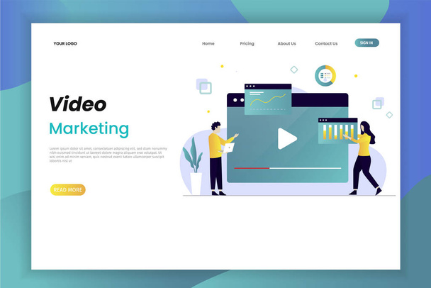 Video marketing and advertising landing page. This design can be used for websites, landing pages, UI, mobile applications, posters, banners - Vector, Image