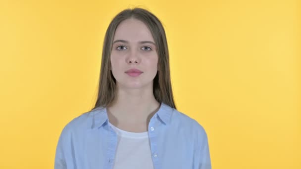 Young Woman Making Announcement on Loudspeaker - Felvétel, videó