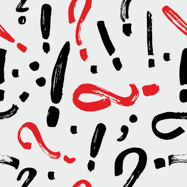 Question marks and exclamation marks seamless pattern. Brush drawings. Vector doodle question marks background - ベクター画像