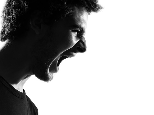 young man silhouette screaming angry portrait - Φωτογραφία, εικόνα