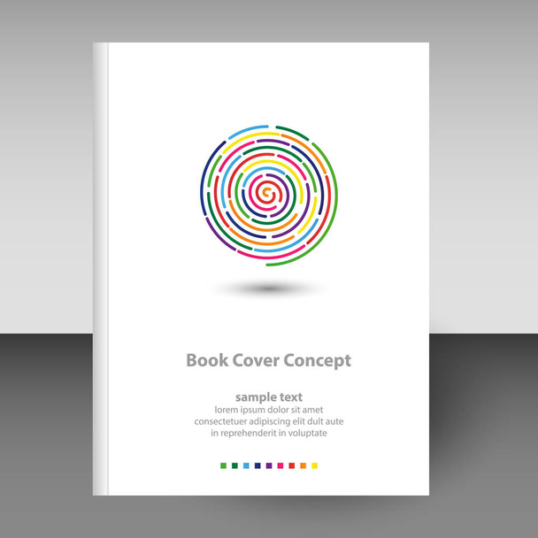 vector omslag van dagboek of notebook hardcover - formaat A4 lay-out brochure concept - full color regenboog spiraal vingerafdruk pictogram lijn art - Vector, afbeelding