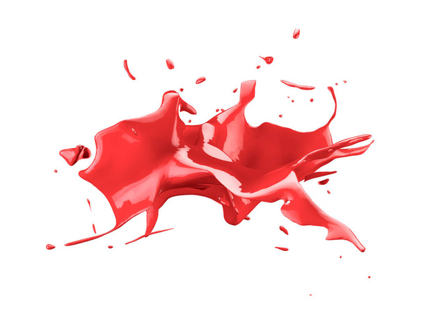 Splashes of red paint are isolated by a white background. 3d ima - Фото, изображение