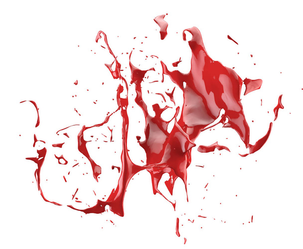 Splashes of red paint are isolated by a white background. 3d image, 3d rendering. - Fotó, kép