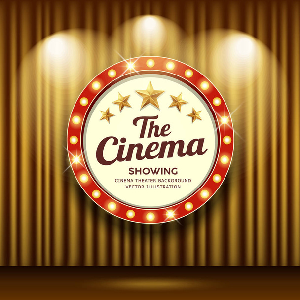 Kino divadlo vektor a kruh znamení červená a zlatá rozsvítí závěsy zlatý design pozadí, ilustrace - Vektor, obrázek