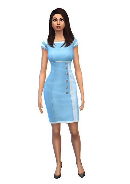 Коричневая девушка в синем деловом платье
 - Фото, изображение