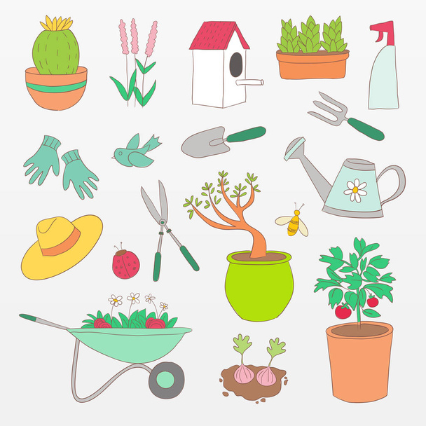 variedad de jardinería icono conjunto
 - Vector, imagen