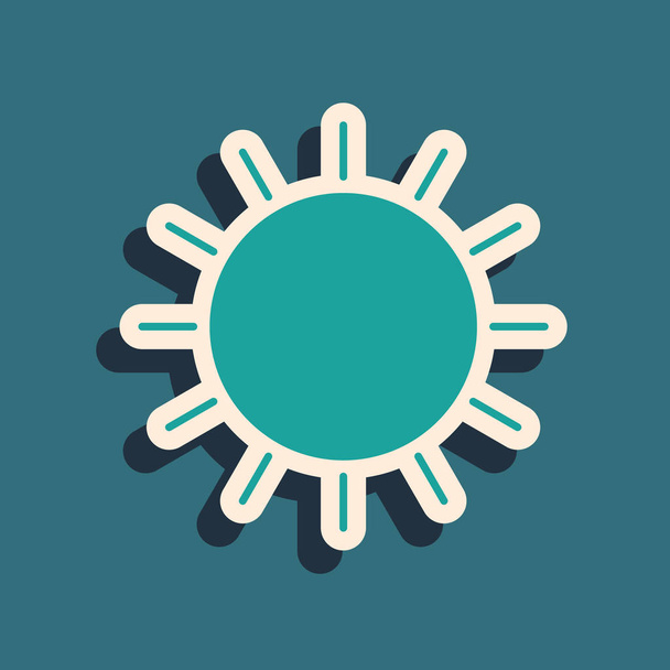 Zöld nap ikon izolált kék háttér. Hosszú árnyékstílus. Vektoros illusztráció - Vektor, kép