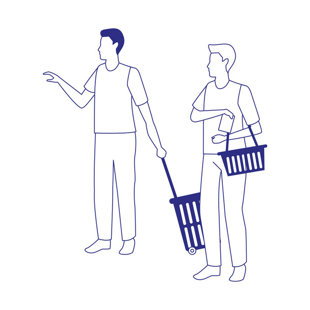 avatar men with supermarket baskets, flat design - Vector, Image