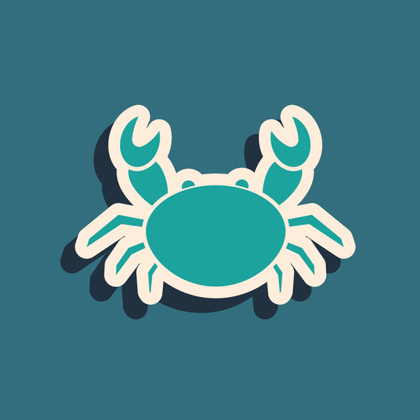 Green Crab icoon geïsoleerd op blauwe achtergrond. Lange schaduw stijl. Vector Illustratie - Vector, afbeelding