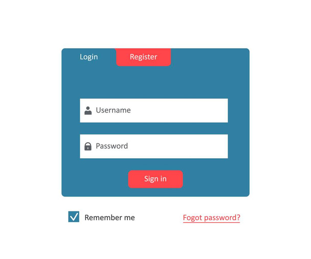 Modulo di registrazione per l'utente. Registrazione account e pagina di login. Vettore isolato su sfondo bianco
. - Vettoriali, immagini