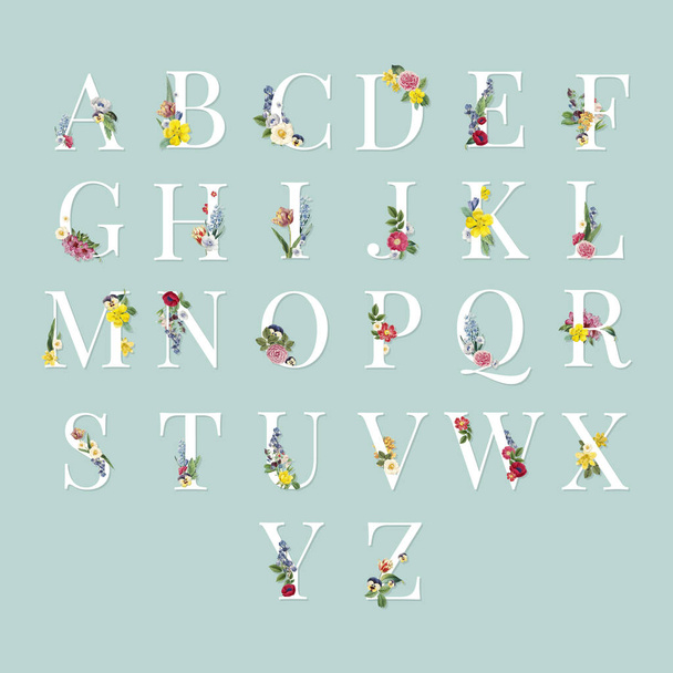 Floral capital letter font set - Vector, imagen