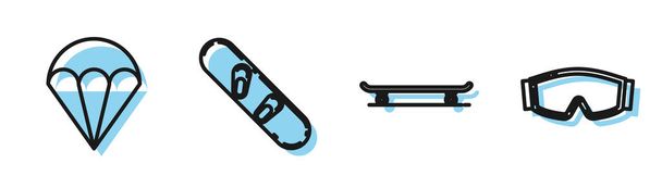 Set line Skateboard, Parachute, Snowboard en Ski bril icoon. Vector - Vector, afbeelding