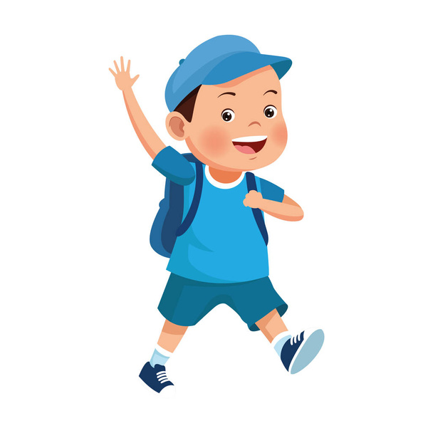 gelukkig jongetje wandelen en zwaaien - Vector, afbeelding