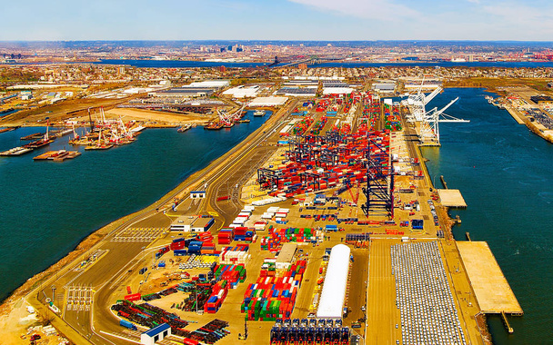 Aerial view to global container terminal in Bayonne reflex - Photo, Image