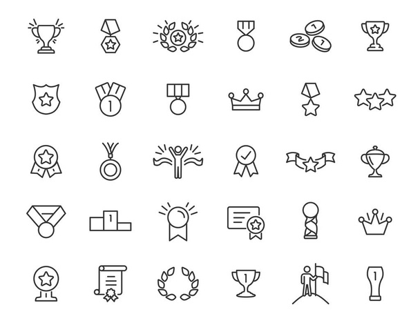 Set van lineaire trofeeën. Bekroonde iconen in eenvoudig design. Vectorillustratie - Vector, afbeelding