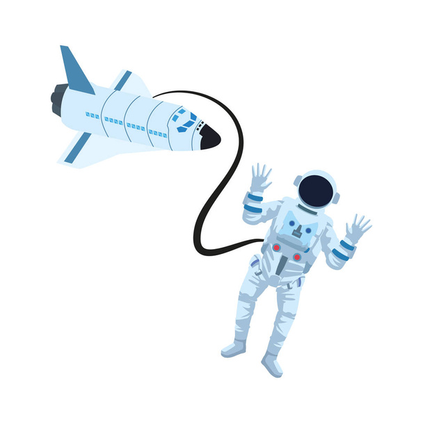 kosmiczna ikona rakiety i astronauty, płaska konstrukcja - Wektor, obraz