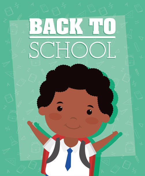 tarjeta de vuelta a la escuela con afro estudiante chico
 - Vector, imagen
