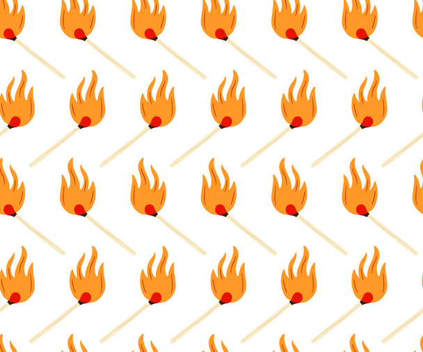 Burning match with fire hand draw isolated vector seamless patte - Vector, Image