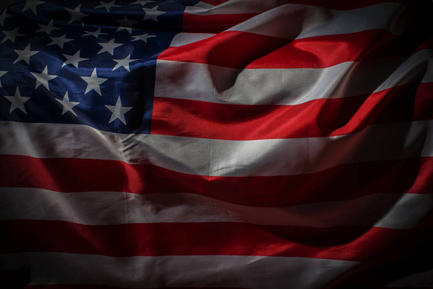 Close up shot of waved flag of United States of America - Foto, Bild