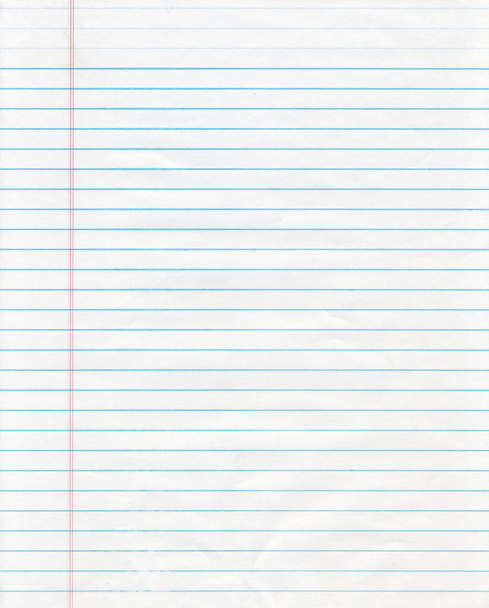 Blank sheet of blue lined white notebook paper isolated on white - Фото, изображение