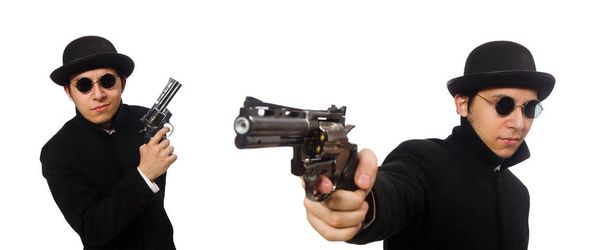 молодий чоловік з пістолетом ізольований на білому
 - Фото, зображення