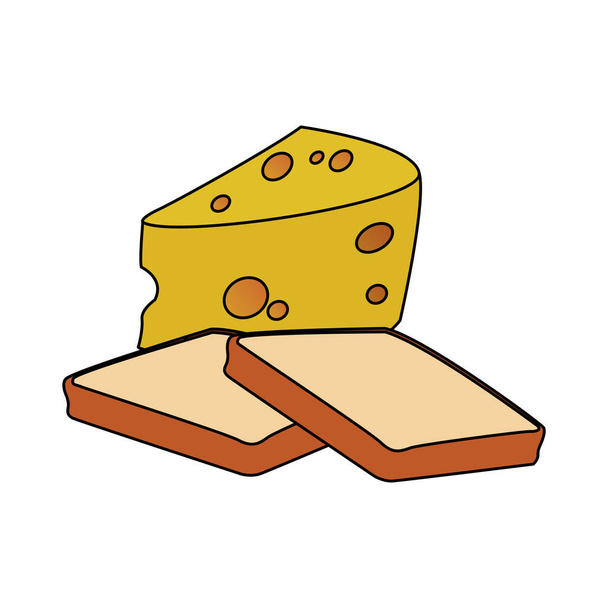 loaf and cheese piece icon - Vector, Image