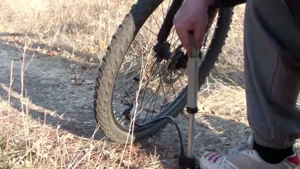 Pumping a tire ,cycling in details - Footage, Video